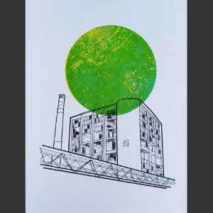 Grafika Z ciernej na zelenu risograf